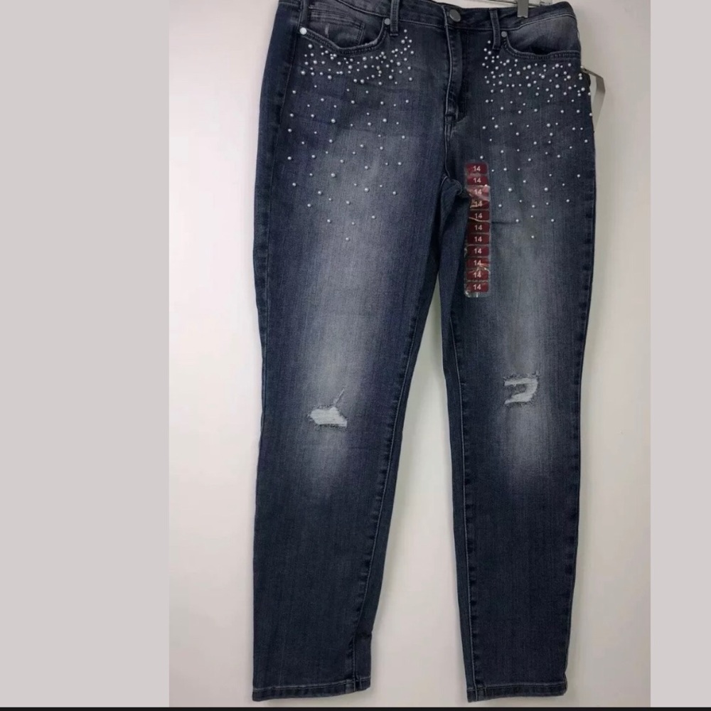 Seven7 Womens Mid Rise Embellished Jeans Sz 14
